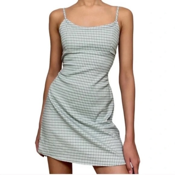 John Galt Plaid Shift Dress Mini White Gingham Preppy Pistachio Green Picnic - Picture 2 of 12